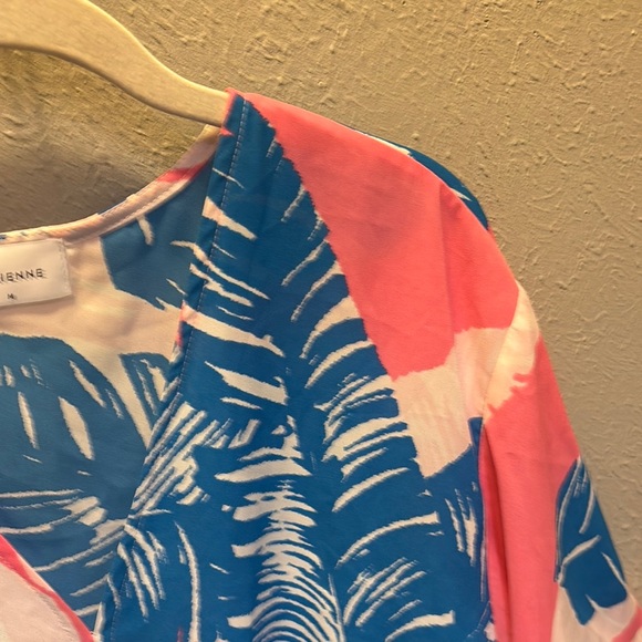 Adrienne Women’s Tropical Print Top - Pink and Blue Oversized Sz Medium Large - Picture 5 of 7